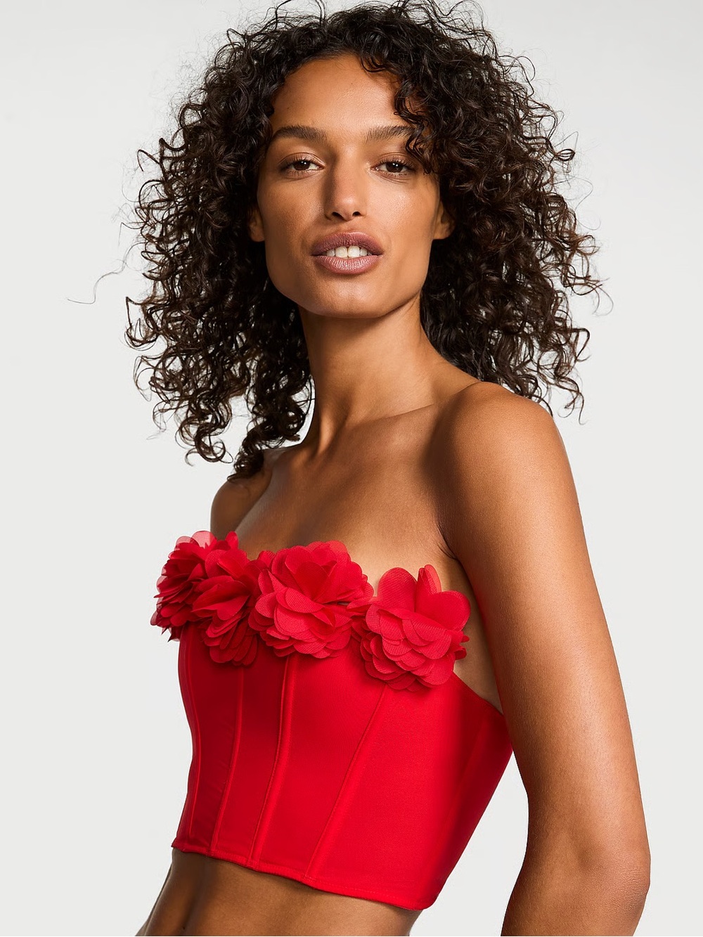 Red Floral Strapless Corset Top